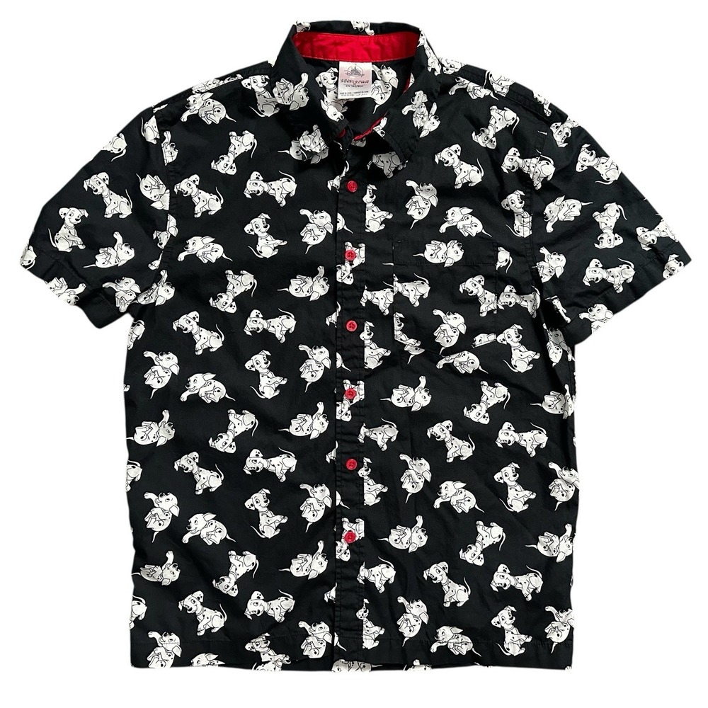 Disney Japan 101‎ Dalmatians S/S Button Up Black Shirt Size YM Youth M